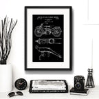 Cuadro Harley Davidson Patente Proyecto Retro Con Paspartu Marco Negro