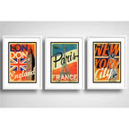 Set 3 Cuadros Londres Paris Nueva York Ciudades Con Paspartu