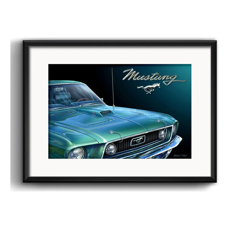 Cuadro Autos Antiguos Modelos Marcas Retro Arte Con Paspartu Ford Mustang Classic Con Marco Negro