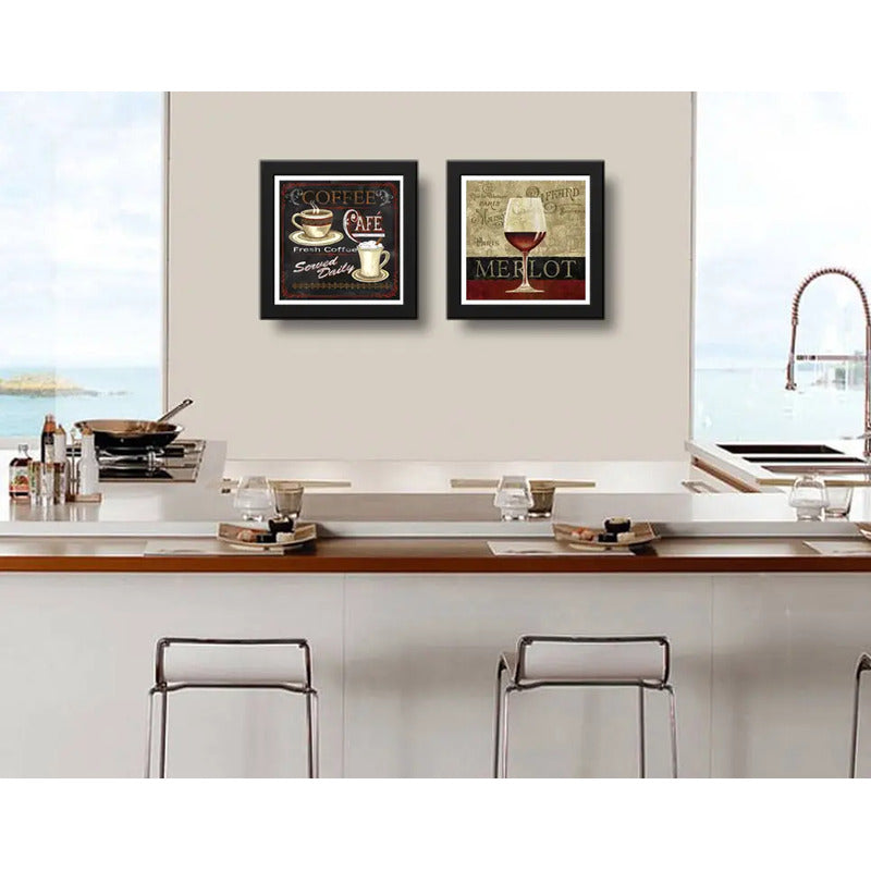 Set 2 Cuadros Café Y Vino Retro Cocina Arte Decoracion