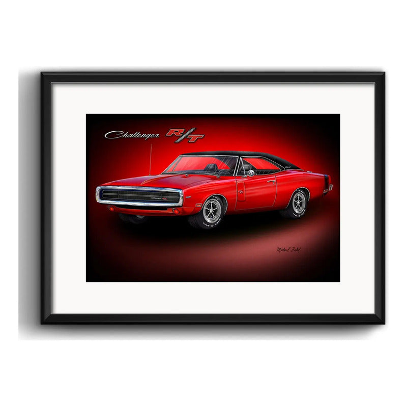 Cuadro Autos Antiguos Modelos Marcas Retro Arte Con Paspartu Dodge Challenger Rt Con Marco Negro