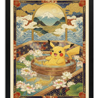 Cuadro Pikachu Baño Spa Onsen Arte Japones Pokemon Anime Marco Negro