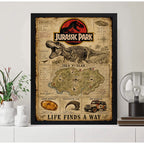 Cuadro Jurassic Park Mapa Isla Nublar Dinosaurio B4 Pelicula Marco Negro