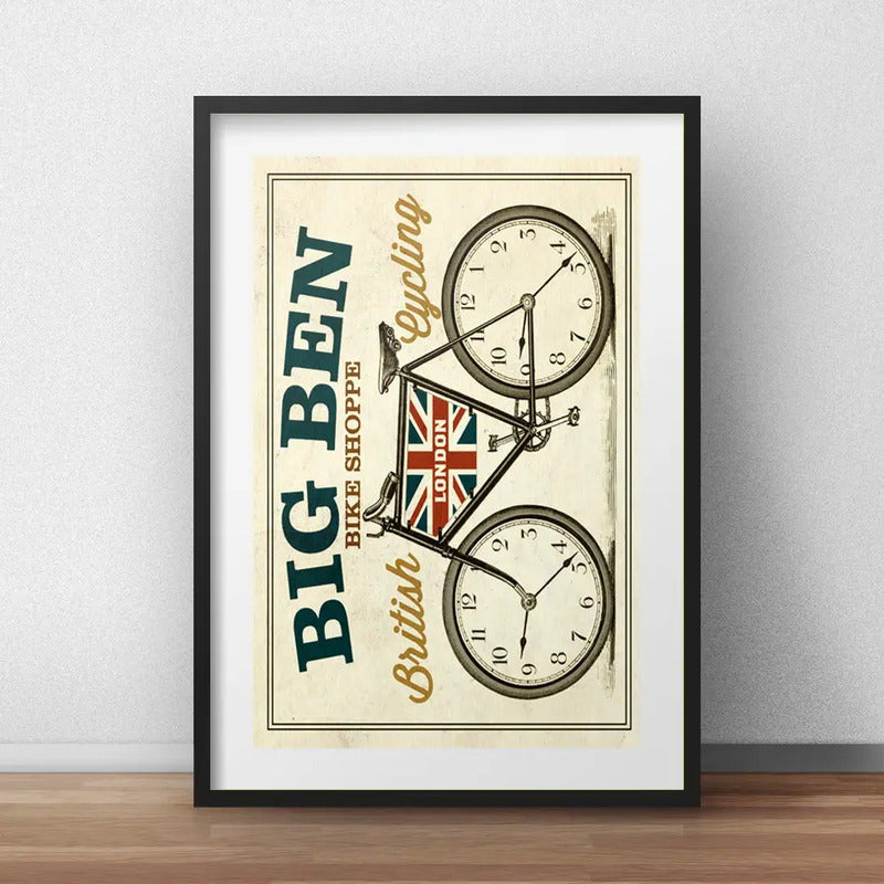 Cuadro Londres Bicicleta Retro Vintage Frase Con Paspartu Marco Negro