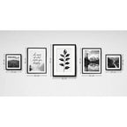 Set 5 Cuadros Living Escalera Pasillo Paisajes Blanco Negro Marco Negro