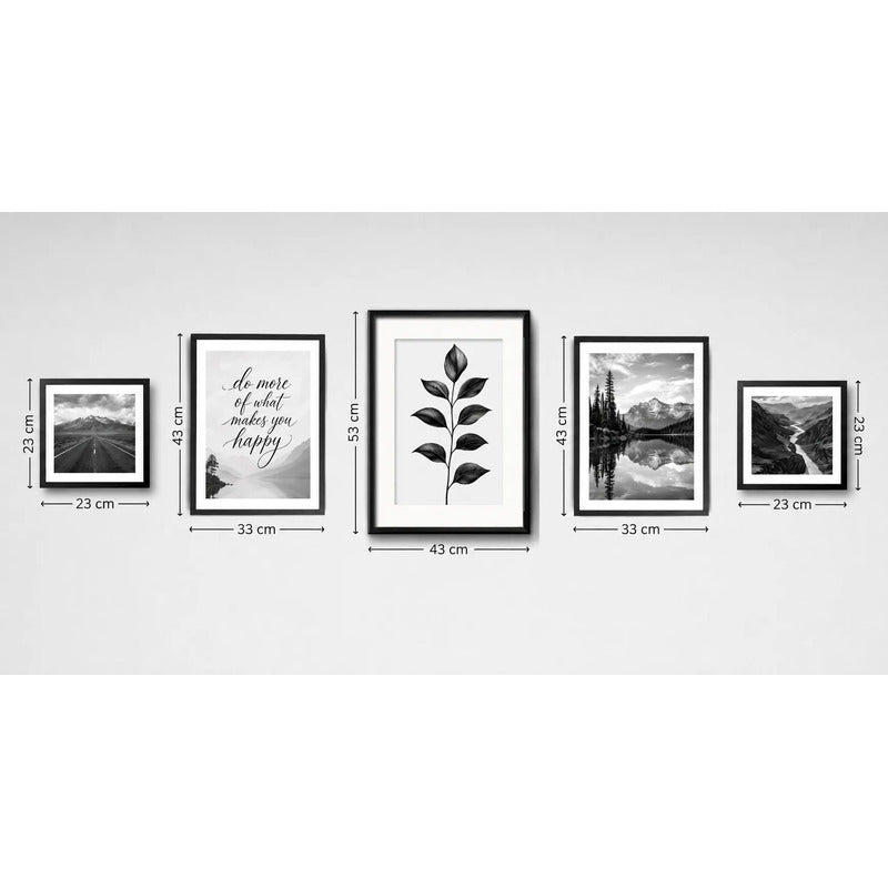 Set 5 Cuadros Living Escalera Pasillo Paisajes Blanco Negro Marco Negro