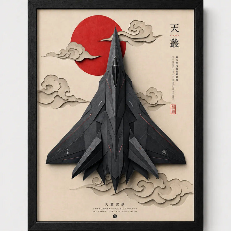 Cuadro Avion Caza Furtivo Arte Japones Efecto 3d Aviacion Marco Negro