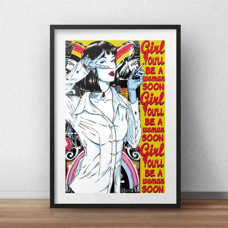 Cuadro Pulp Fiction Letra Tema Pelicula Tarantino Paspartú Marco Negro