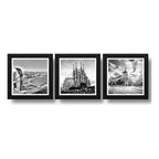 Set 3 Cuadros España Madrid Barcelona Blanco Y Negro Decora