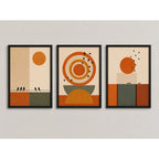 Set 3 Cuadros Dormitorio Living Boho Arte Abstracto Triptico Marco Negro