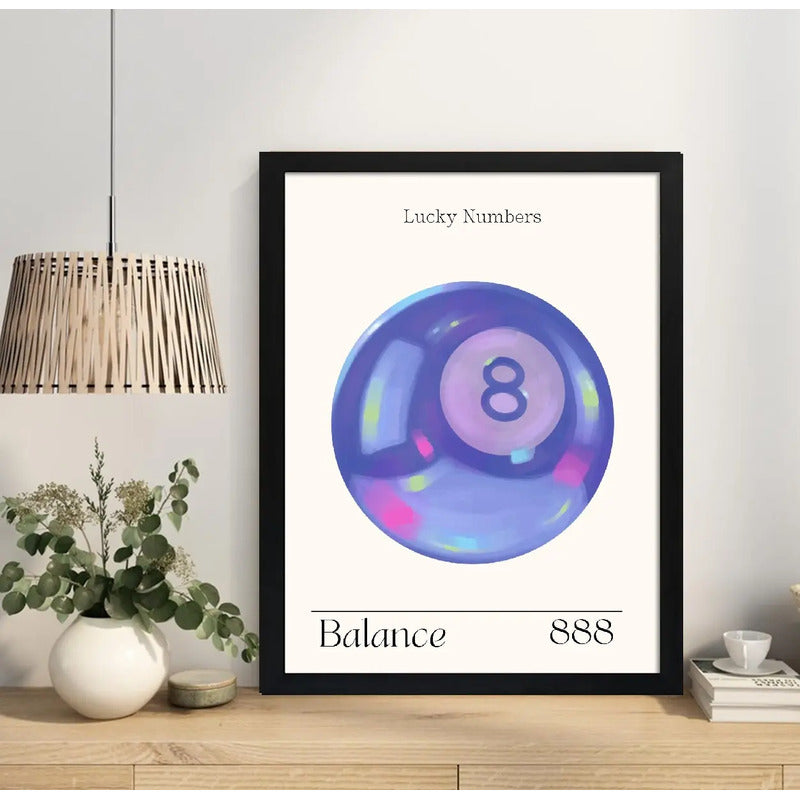 Cuadro Bola 8 Numero Suerte Retro Equilibrio 888 Decoracion Marco Negro