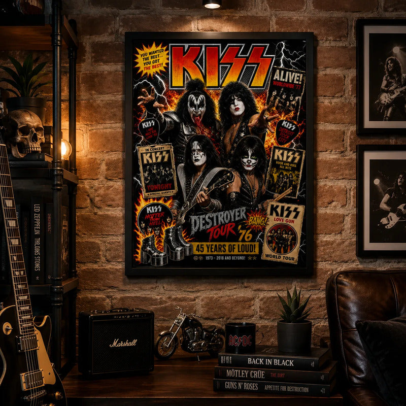 Cuadro Kiss Destroyer 76 Álbum Icónico Rock Arte Vintage Marco Negro