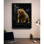 Cuadro Oso De Wall Street Dorado Arte Finanzas Decoracion Marco Negro