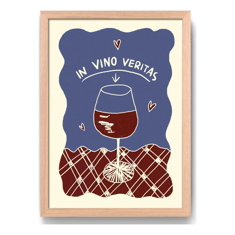 Cuadro In Vino Veritas Frase Retro Bebida Cocina Bar Pub Oak Marco Marrón Claro