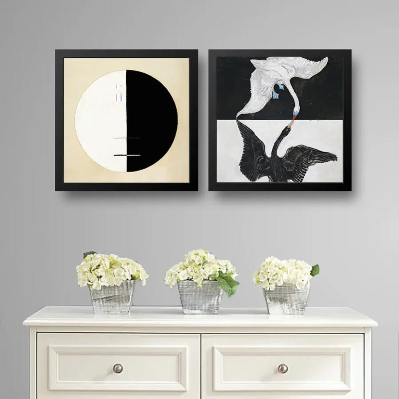Set 2 Cuadros Hilma Af Klint Abstracto Buda Cisne 33x33cm Marco Negro