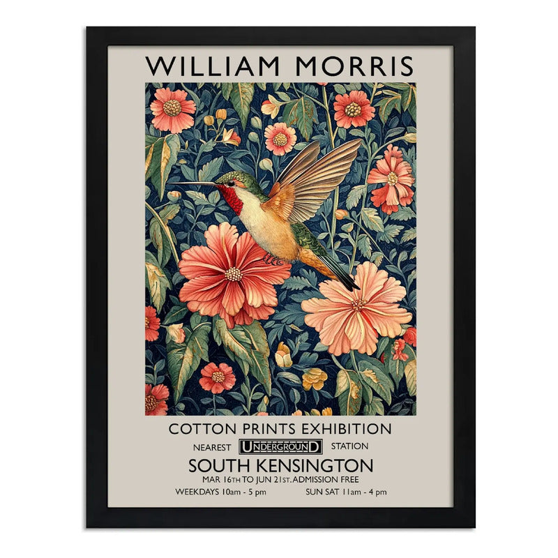 Cuadro Dormitorio Colibrí Y Flores William Morris Botanico Colibrí Y Flores William Morris 1 Marco Negro
