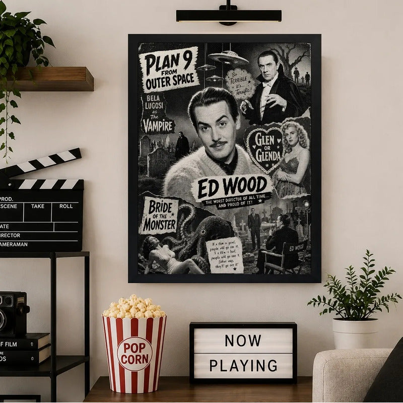 Cuadro Ed Wood Director Peliculas Icónicas Anos 50 Retro Marco Negro