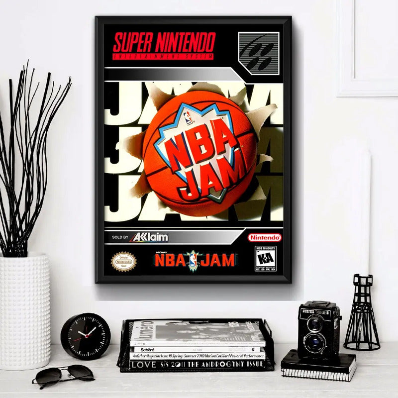 Cuadro Nba Jam Game Retro Baloncesto Basket Videojuego Marco Negro