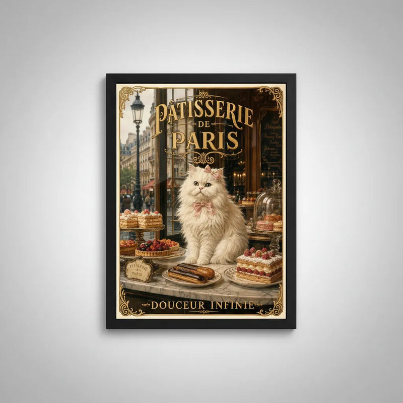 Cuadro Gato Blanco Patisserie De Paris Dulces Postres Cocina Marco Negro