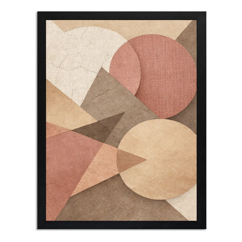 Cuadro Living Dormitorio Abstracto Geometrico Rosa Beige Marco Negro