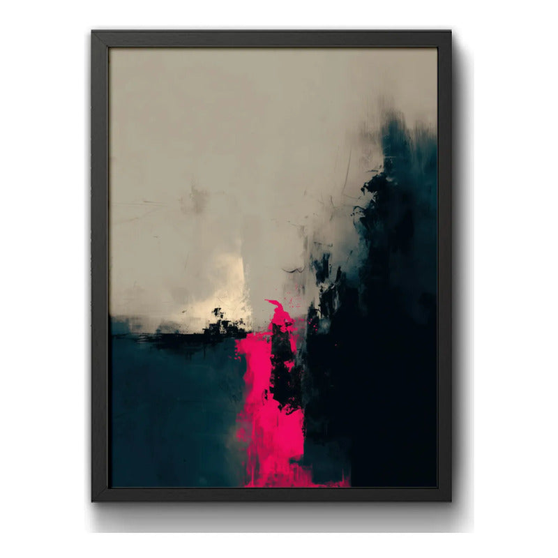 Cuadro Dormitorio Living Boho Abstracto Neón Rosa Beige Marco Negro