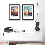 Set 2 Cuadros Londres New York Colores 53x43cm Con Paspartú Marco Negro