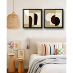 Set 2 Cuadros Dormitorio Living Boho Abstracto Beige 33x33cm Marco Negro