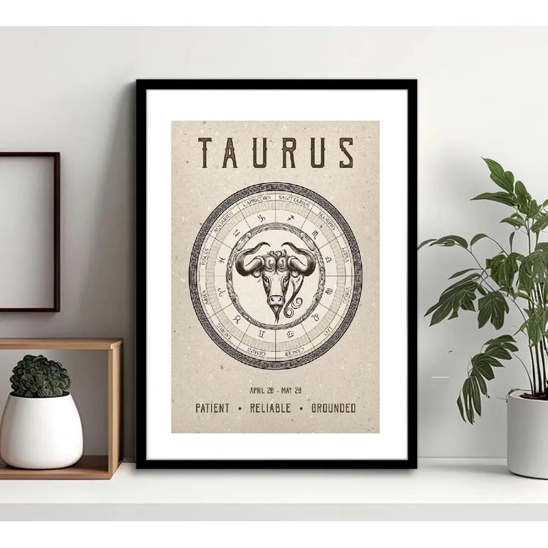 Cuadro Tauro Signo Astrologia Horoscopo Zodiaco Decoracion Marco Negro