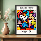 Cuadro Romero Britto Pop Art Gato Feliz Perro Snob Living Marco Negro
