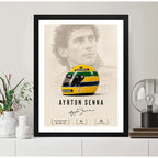 Cuadro Senna Arte Minimalista Formula 1 Auto Casco Amarillo Marco Negro
