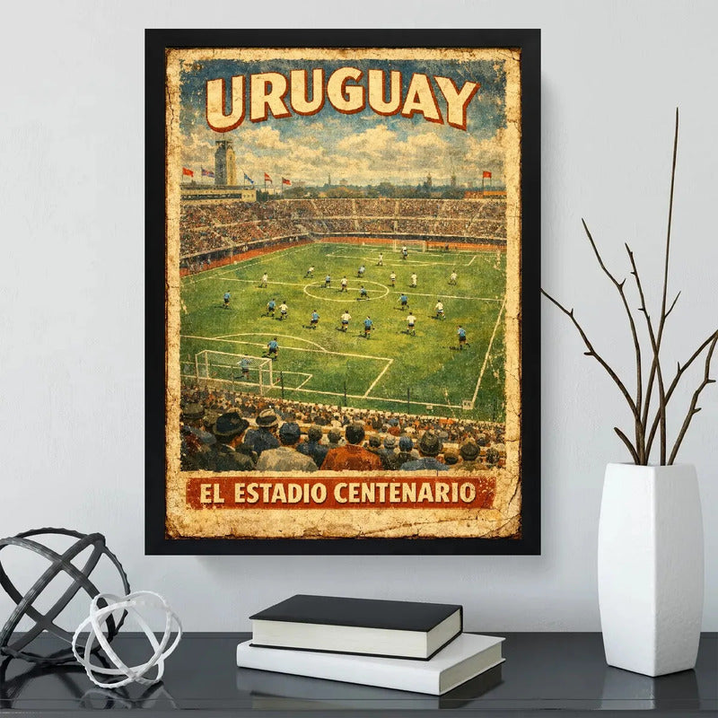 Cuadro Estadio Centenario Futbol Montevideo Uruguay Retro Marco Negro