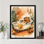 Cuadro Carpincho Banera Bano Boho Botanico Arte Decoracion Marco Negro