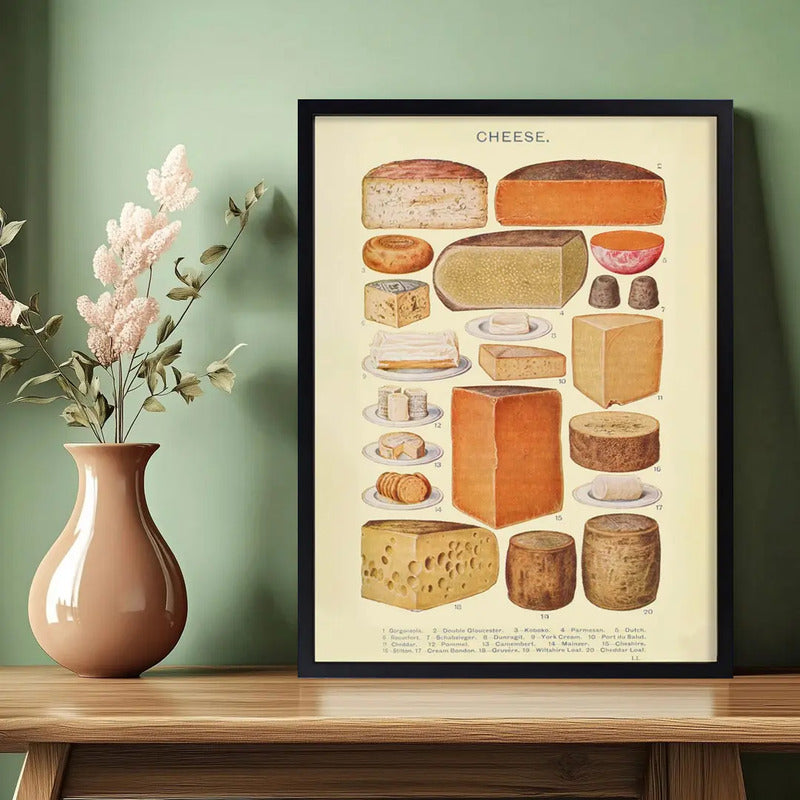 Cuadro Quesos 20 Tipos Famous Cheese Cocina Living Vino Bar Marco Negro