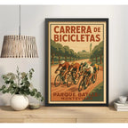 Cuadro Parque Batlle Carrera De Bicicletas Montevideo Retro Marco Negro