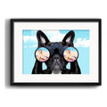 Cuadro Bulldog Frances Playa Mar Mascota Decoracion Paspartú Marco Negro