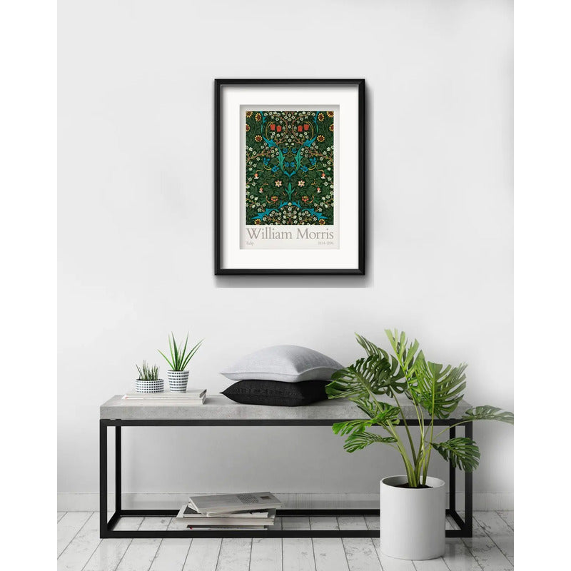 Cuadro William Morris Tulip Flores 53x43cm Con Paspartú Marco Negro
