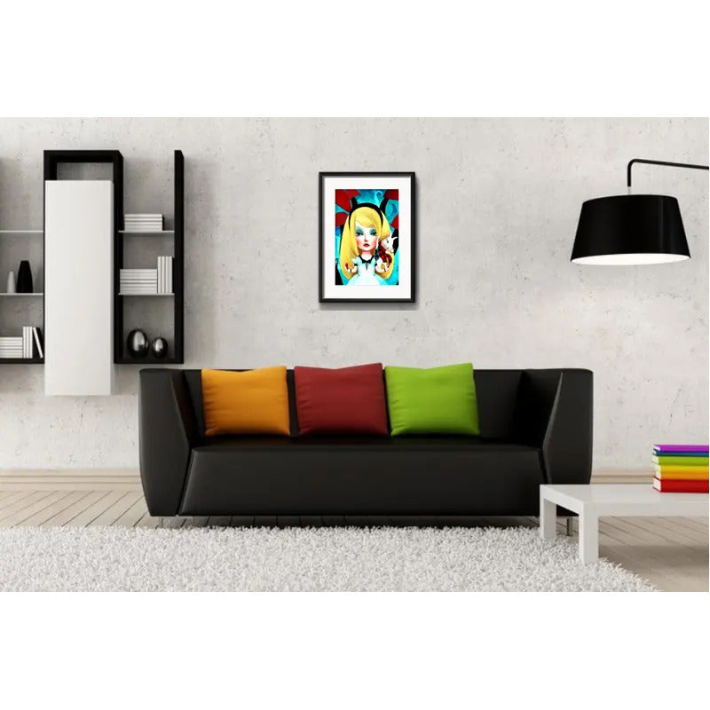 Cuadro Alicia País De Las Maravillas Arte Conejo C/ Paspartú Marco Negro