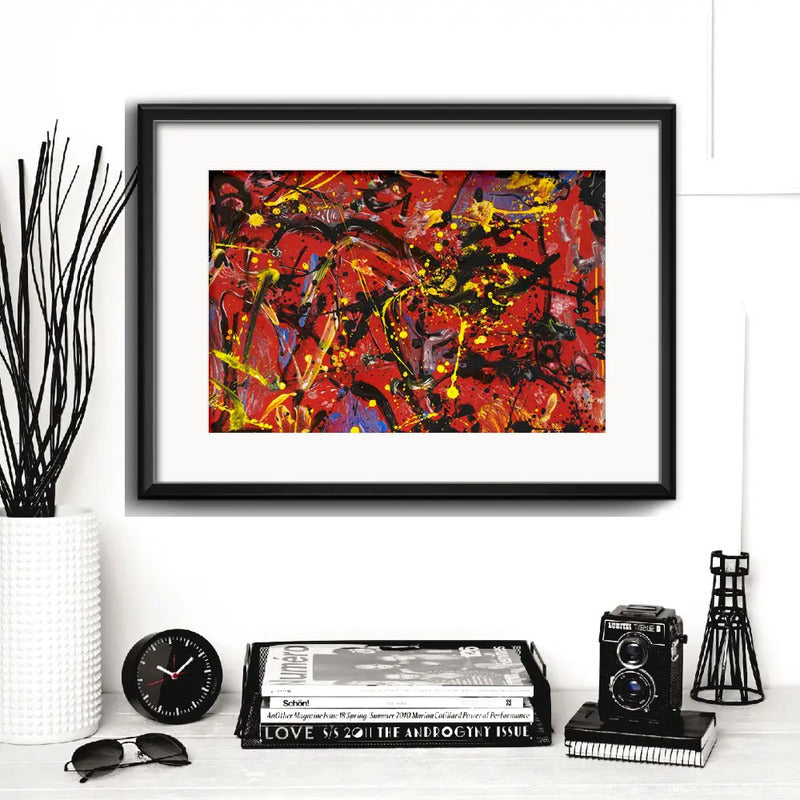 Cuadro Jackson Pollock Red Comp Rojo Abstracto Con Paspartú Marco Negro