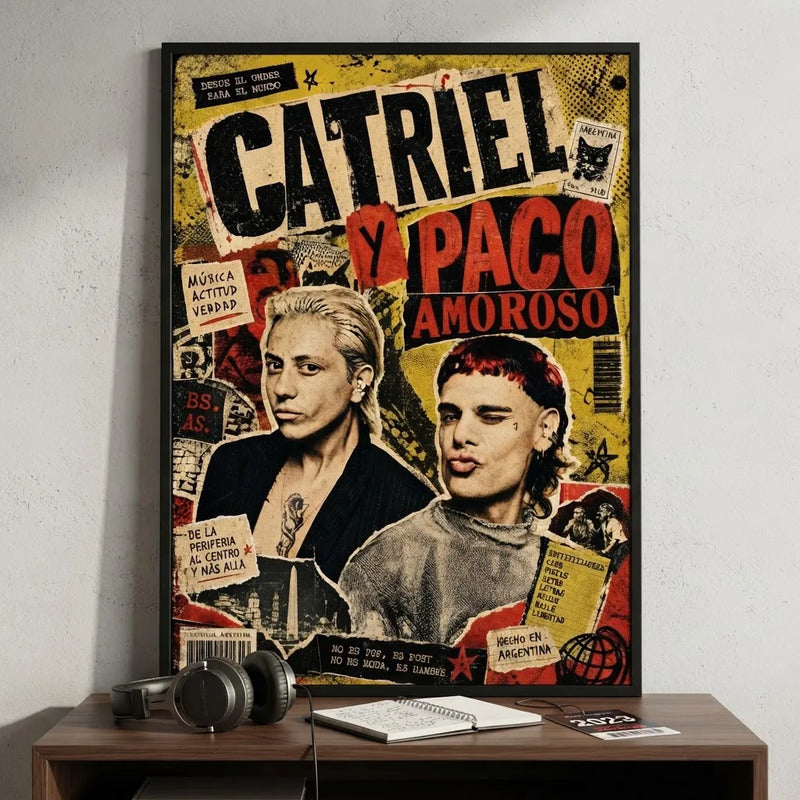 Cuadro Ca7riel & Paco Amoroso Arte Trap Pop Hip Hop Album Marco Negro