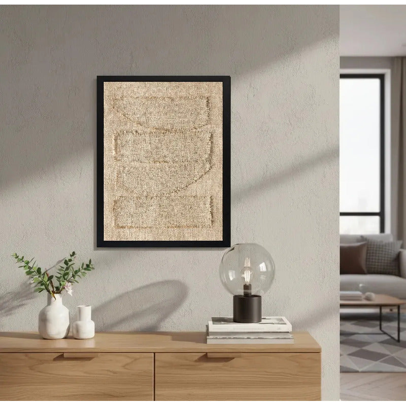 Cuadro Living Dormitorio Abstracto Textura Beige Tonos Nude Marco Negro
