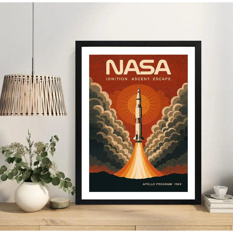 Cuadro Apolo Nasa 1969 Astronauta Vintage Retro Decoracion Marco Negro