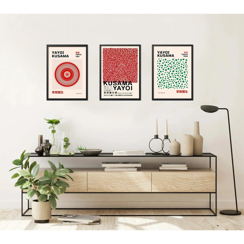 Set 3 Cuadros Yayoi Kusama Arte Japones Coleccion Obras Brs3 Marco Negro