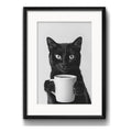 3 Cuadros Gato Tomando Vino Cafe Pet Decoracion Con Paspartú Marco Negro