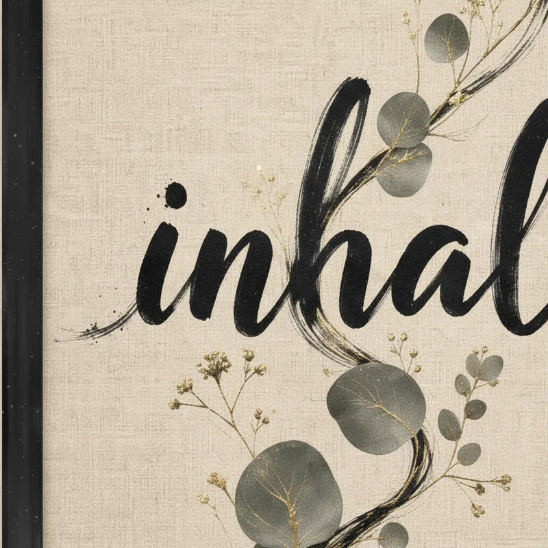 Set 2 Cuadros Inhale Exhale Motivacional Botanico Eucalipto Marco Negro