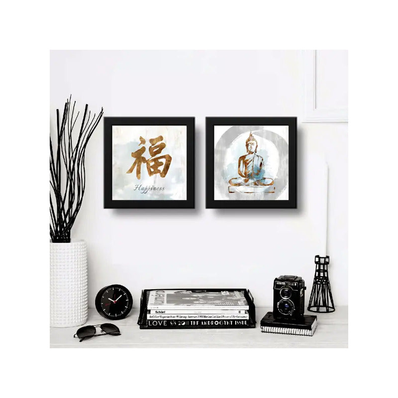 Set 2 Cuadros Buda Happiness Zen Decoracion Feng Shui Hogar
