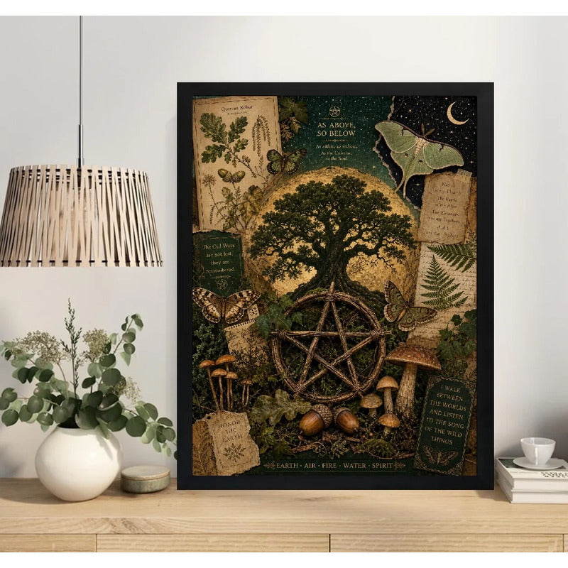 Cuadro Wicca Elementos De La Naturaleza Arbol Arte Vintage Marco Negro