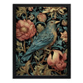 Cuadro Pajaro Botanico Flores William Morris Aves Flor Arte Pájaro Azul Y Peonías W Morris Marco Negro