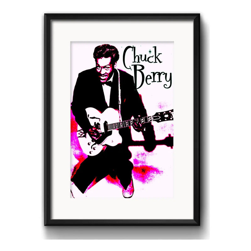 Cuadro Chuck Berry Leyenda Del Rock Decoracion Con Paspartú Marco Negro