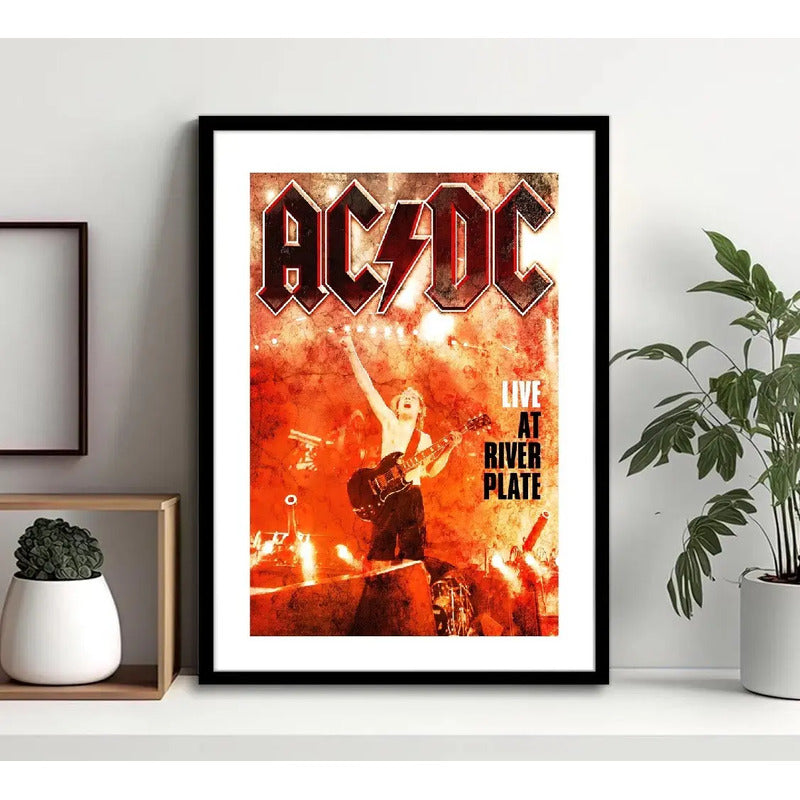Cuadro Ac/dc Live At River Plate Rock Musica Acdc Decoracion Marco Negro