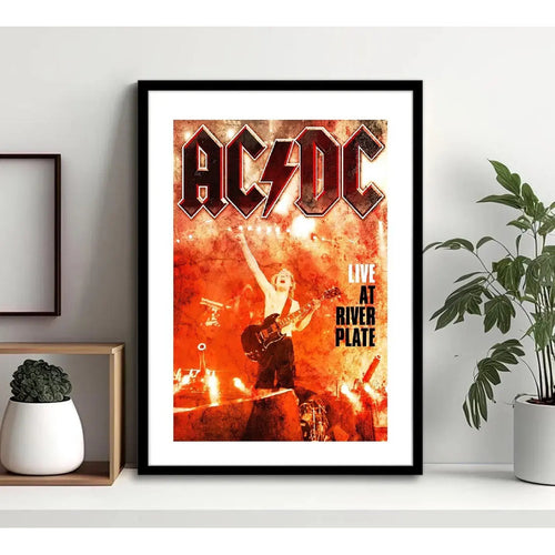 Cuadro Ac/dc Live At River Plate Rock Musica Acdc Decoracion Marco Negro